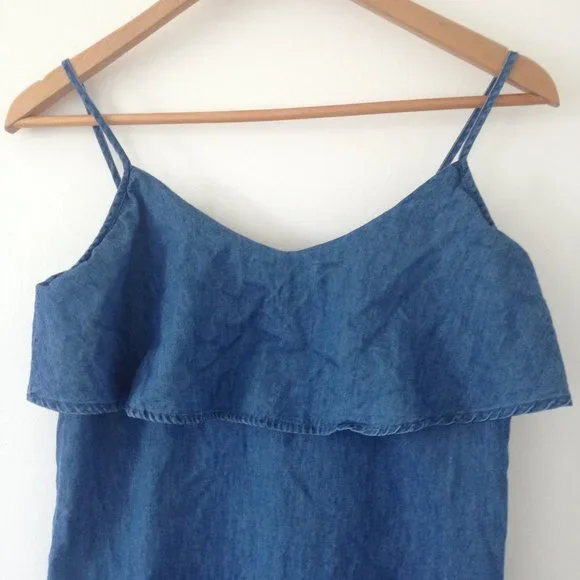 Denim Dress With Front Ruffle - Picture 6 of 13